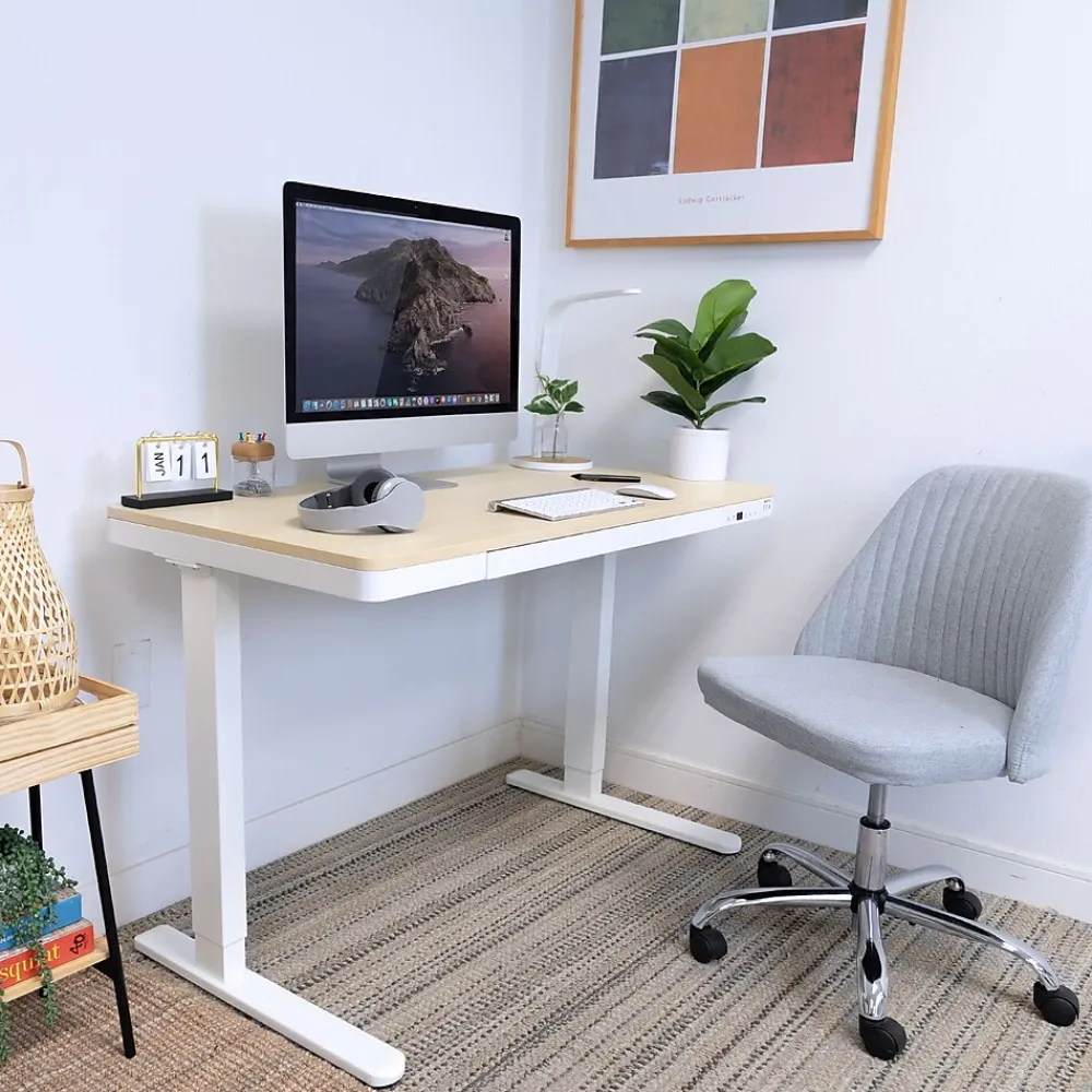 Standing Desks*Mount-It! 47"W Electric Adjustable Standing Desk, Maple/White (MI-15004)