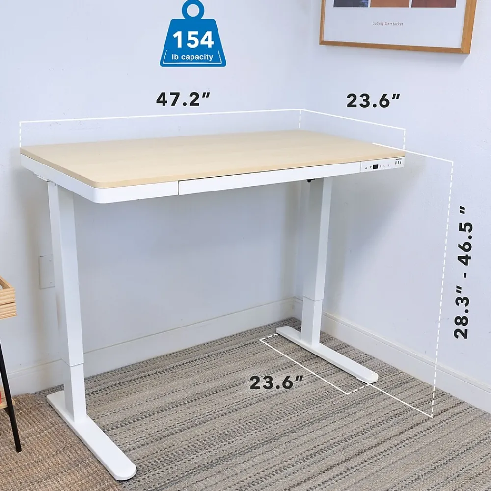 Standing Desks*Mount-It! 47"W Electric Adjustable Standing Desk, Maple/White (MI-15004)