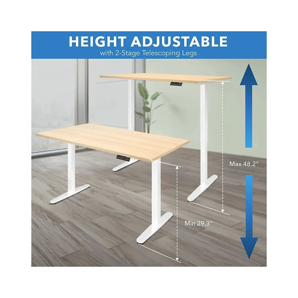 Standing Desks*Mount-It! 55"W Electric Rectangular Adjustable Standing Desk, (MI-18097) Maple/White