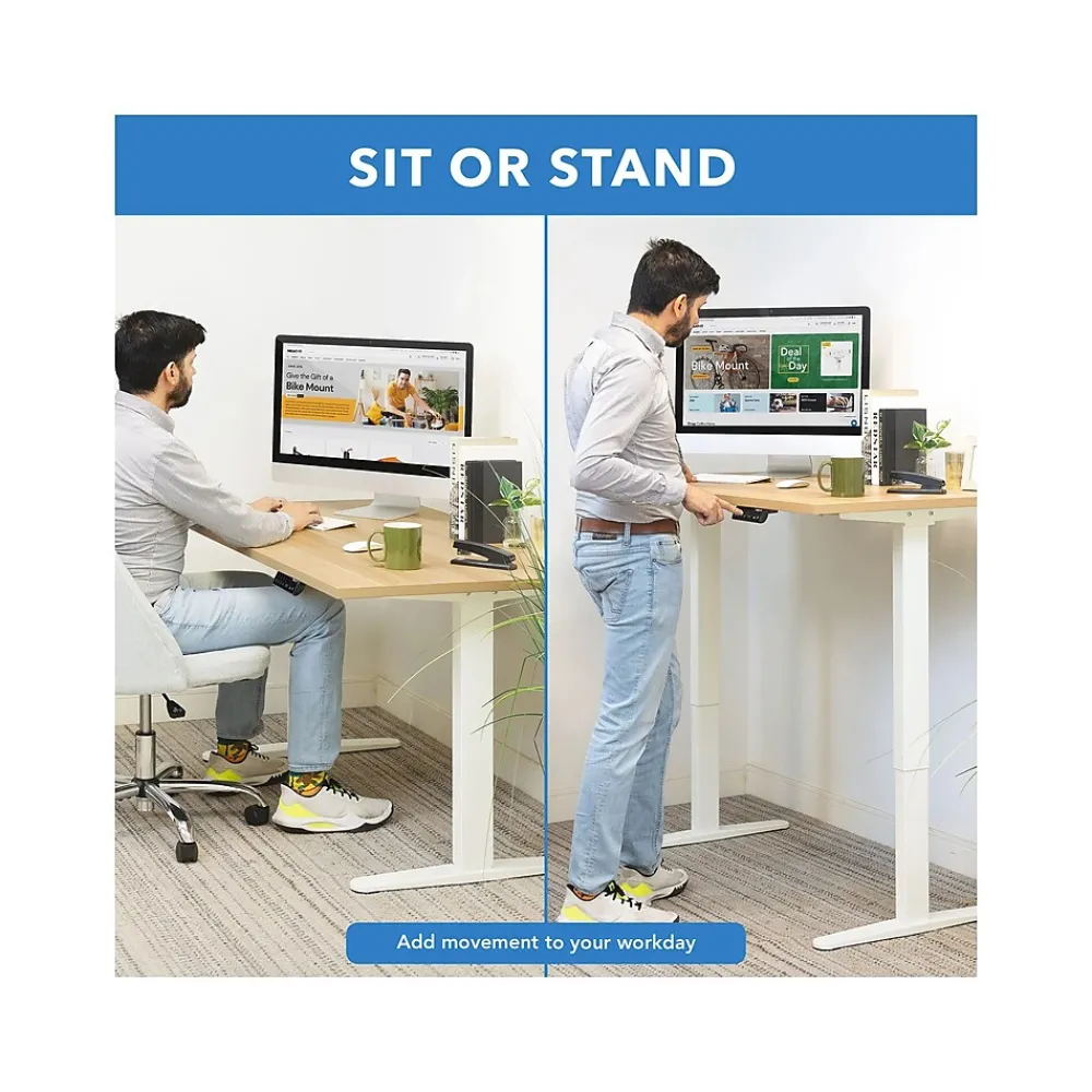 Standing Desks*Mount-It! 55"W Electric Rectangular Adjustable Standing Desk, (MI-18097) Maple/White