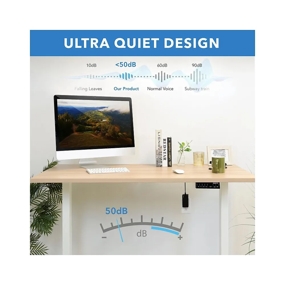 Standing Desks*Mount-It! 55"W Electric Rectangular Adjustable Standing Desk, (MI-18097) Maple/White
