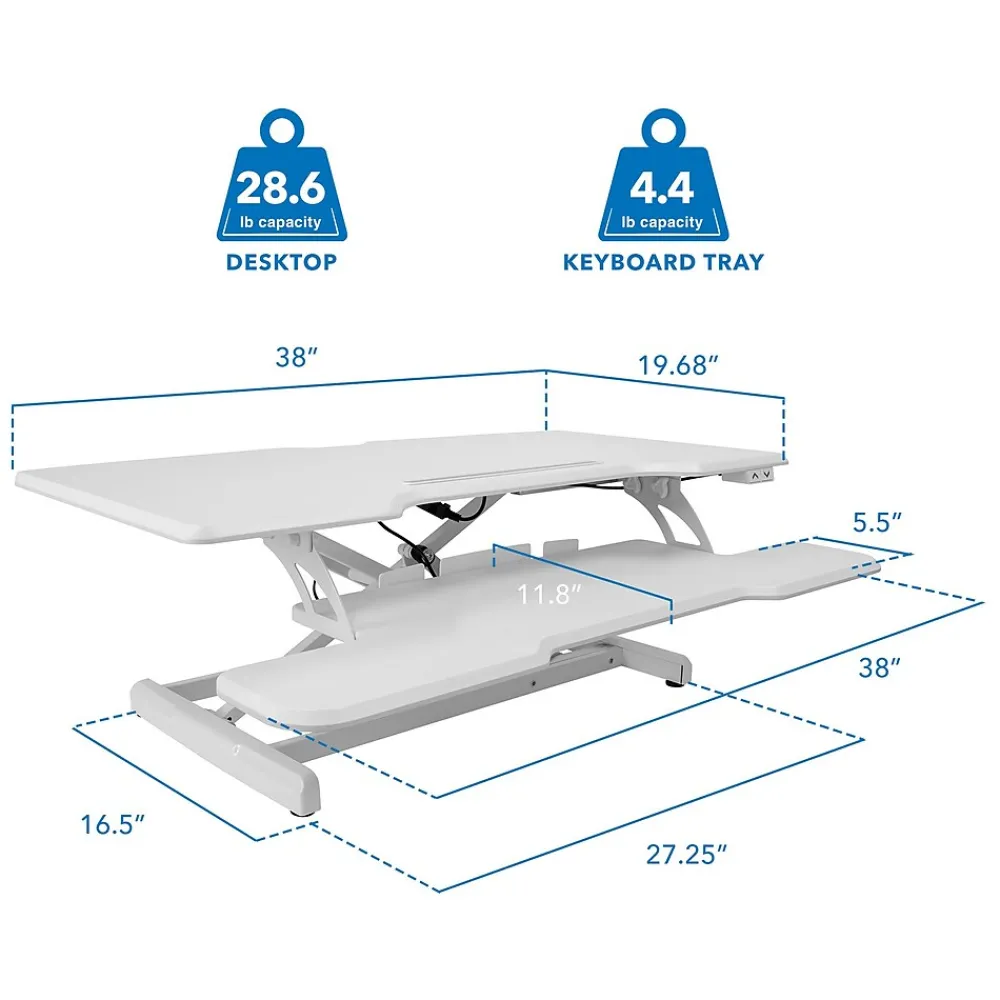 Standing Desks*Mount-It! 38"W Electric Rectangular Adjustable Standing Desk Converter, White (MI-8012)