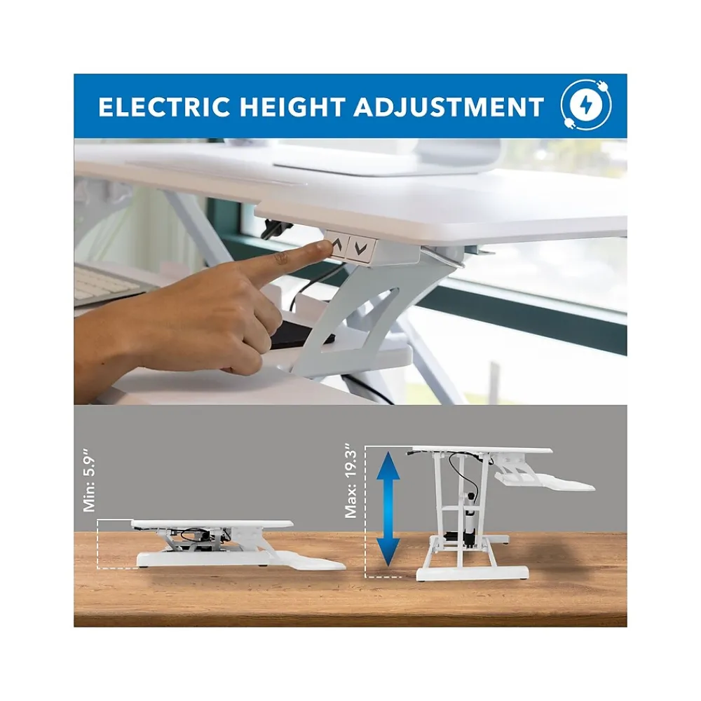 Standing Desks*Mount-It! 38"W Electric Rectangular Adjustable Standing Desk Converter, White (MI-8012)