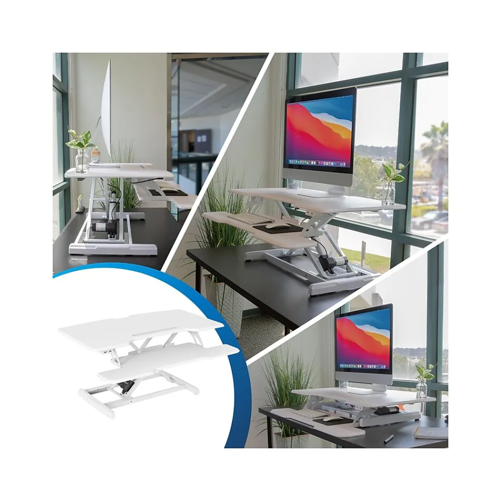 Standing Desks*Mount-It! 38"W Electric Rectangular Adjustable Standing Desk Converter, White (MI-8012)