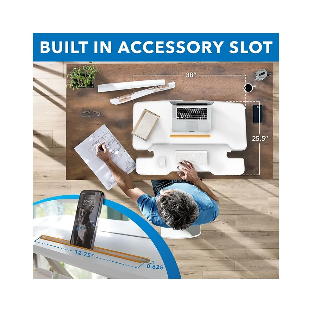 Standing Desks*Mount-It! 38"W Electric Rectangular Adjustable Standing Desk Converter, White (MI-8012)