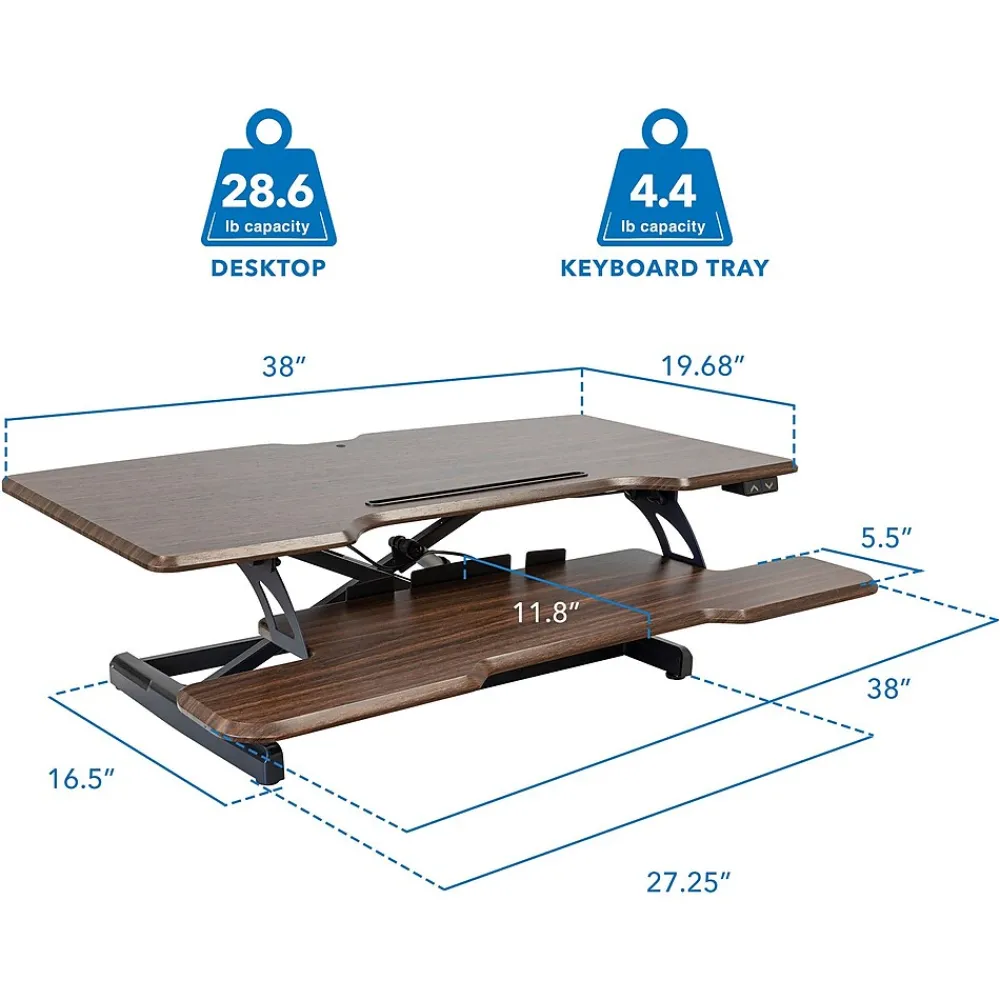 Standing Desks*Mount-It! 38"W Electric Rectangular Adjustable Standing Desk Converter, Dark Walnut (MI-8011)