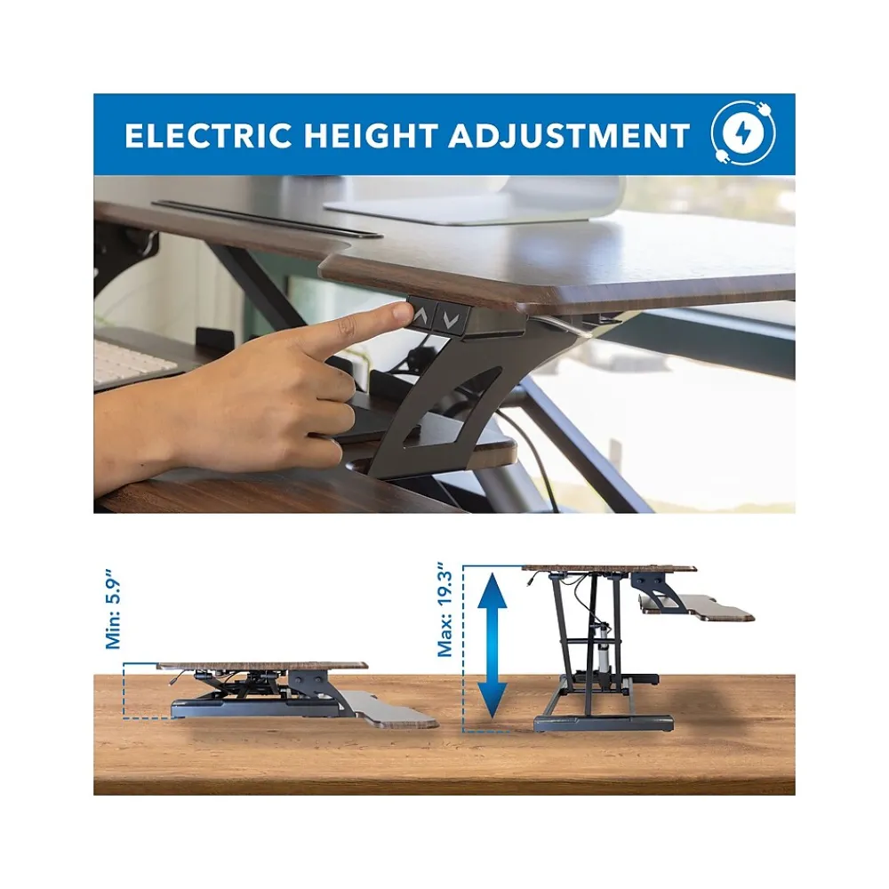 Standing Desks*Mount-It! 38"W Electric Rectangular Adjustable Standing Desk Converter, Dark Walnut (MI-8011)