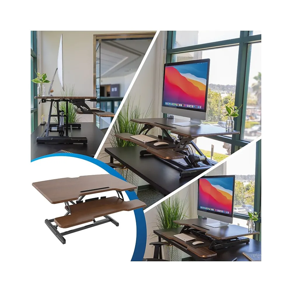 Standing Desks*Mount-It! 38"W Electric Rectangular Adjustable Standing Desk Converter, Dark Walnut (MI-8011)