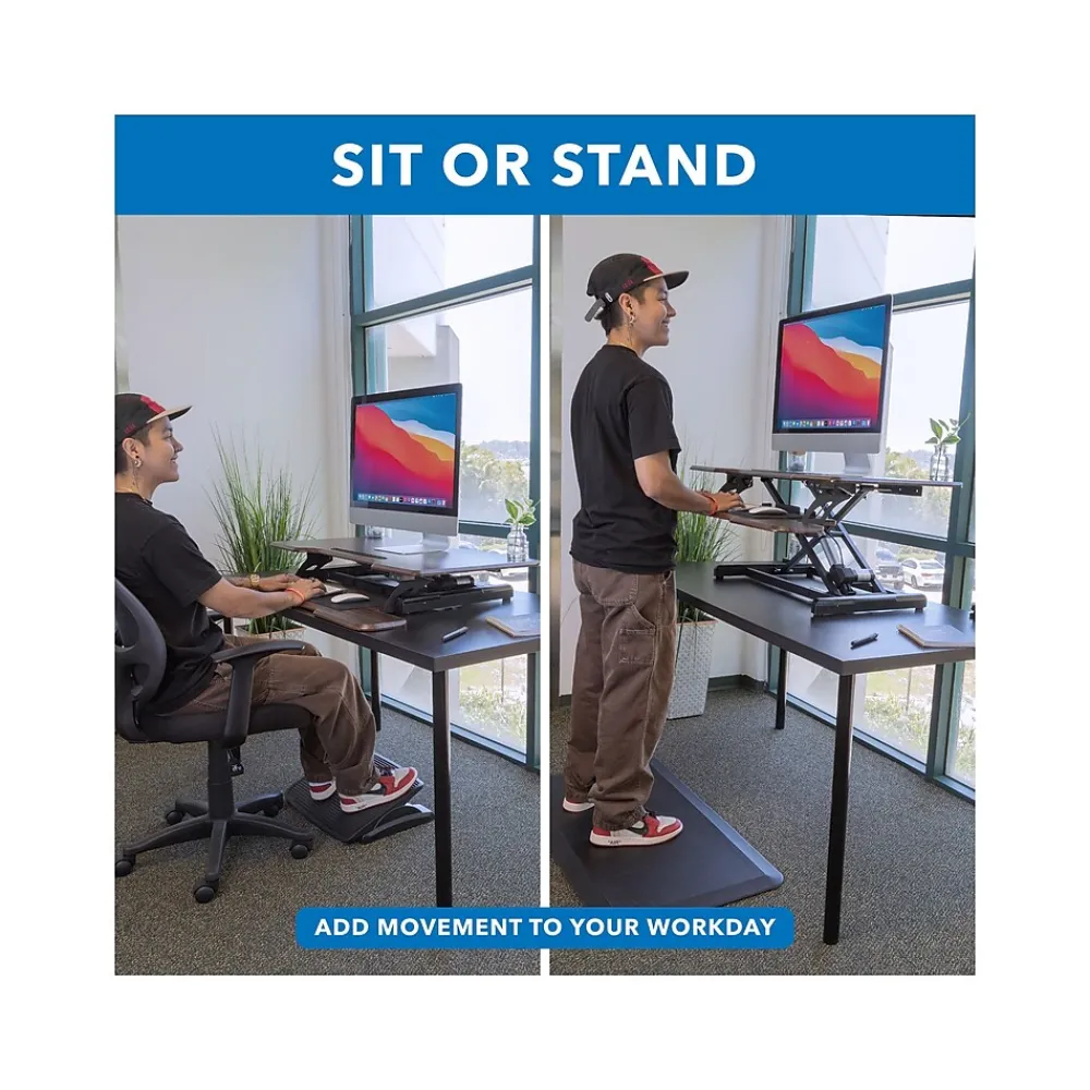 Standing Desks*Mount-It! 38"W Electric Rectangular Adjustable Standing Desk Converter, Dark Walnut (MI-8011)