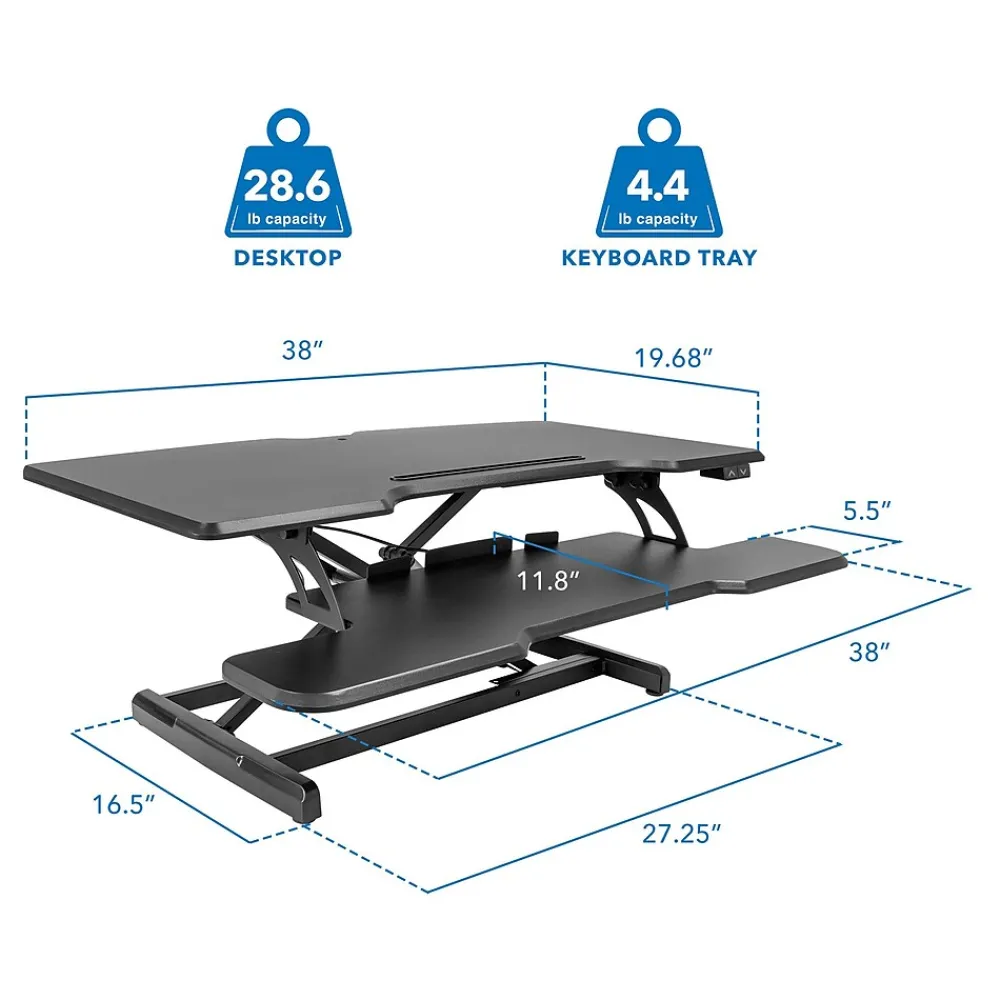 Standing Desks*Mount-It! 38"W Electric Rectangular Adjustable Standing Desk Converter, Black (MI-8010)