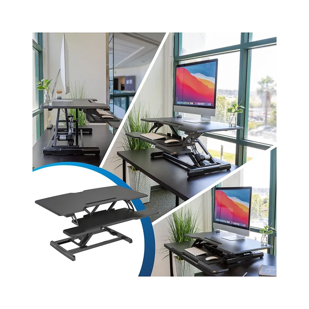 Standing Desks*Mount-It! 38"W Electric Rectangular Adjustable Standing Desk Converter, Black (MI-8010)
