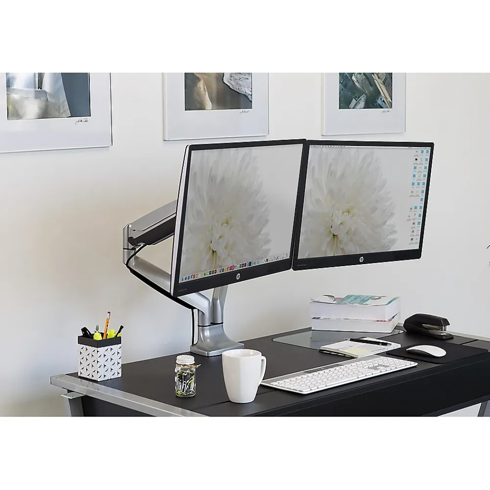 Sale Mount-It! Mount-lt! Adjustable Dual Monitor Arm Mount, Up To 32", Silver (MI-1772)