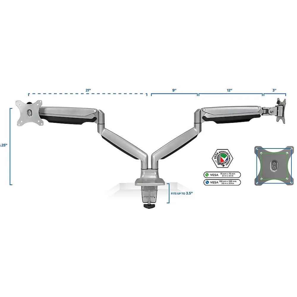 Sale Mount-It! Mount-lt! Adjustable Dual Monitor Arm Mount, Up To 32", Silver (MI-1772)