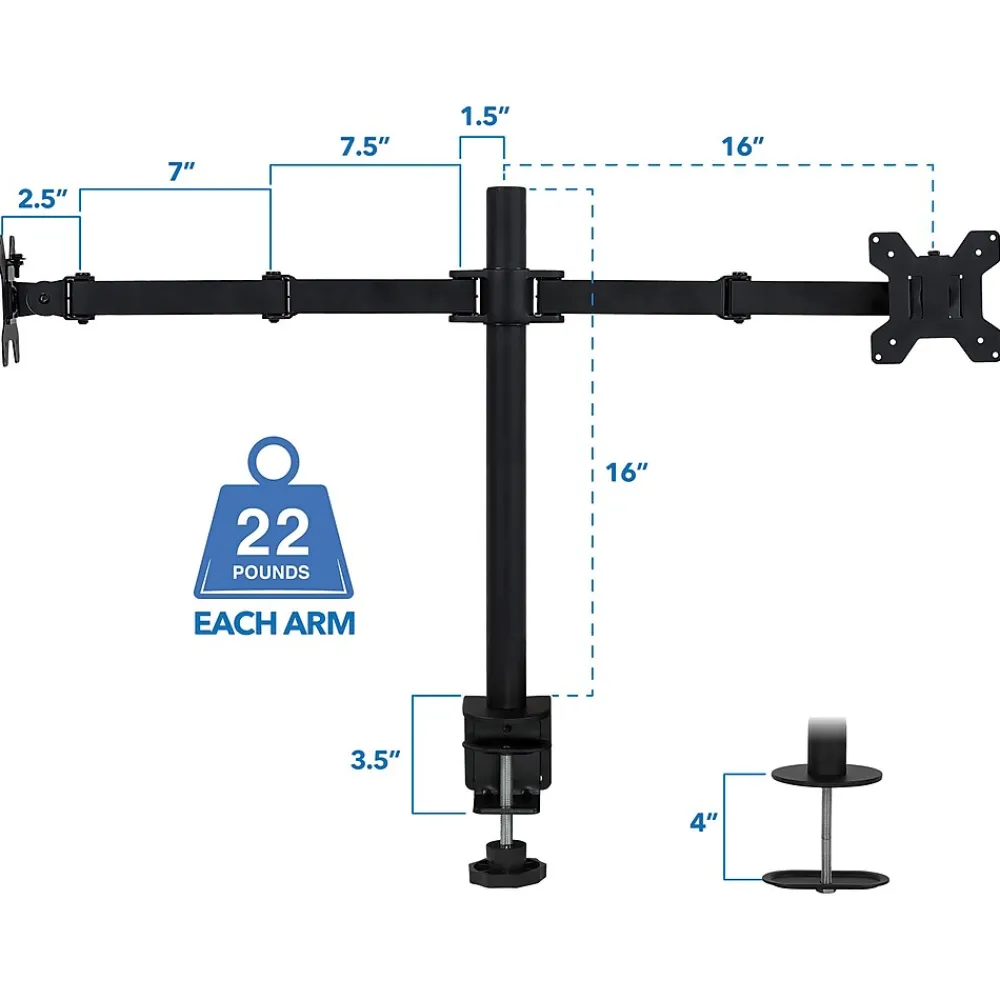 Clearance Mount-It! Mount-lt! Adjustable Full Motion Monitor Arm Mount, Up to 32" Monitor, Black (MI-2752L)