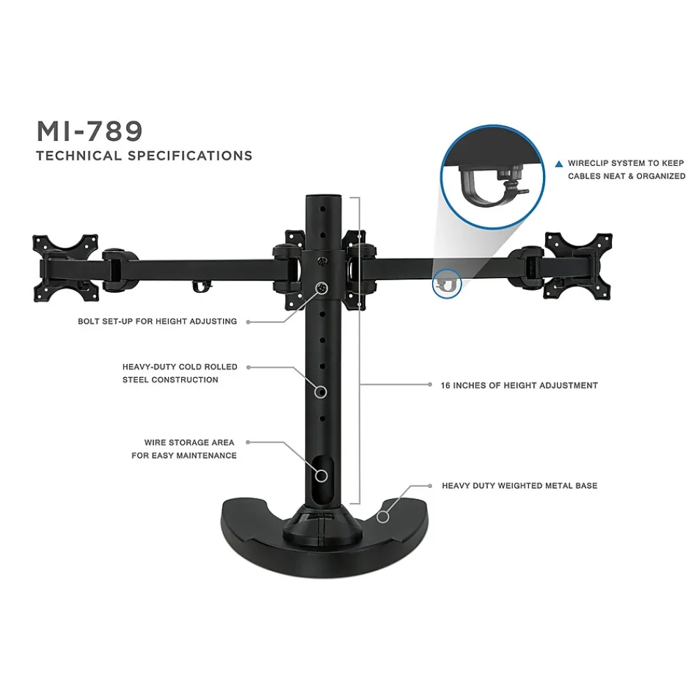 Online Mount-It! Mount-lt! Adjustable Monitor Mount, Up to 24", Black (MI-789)