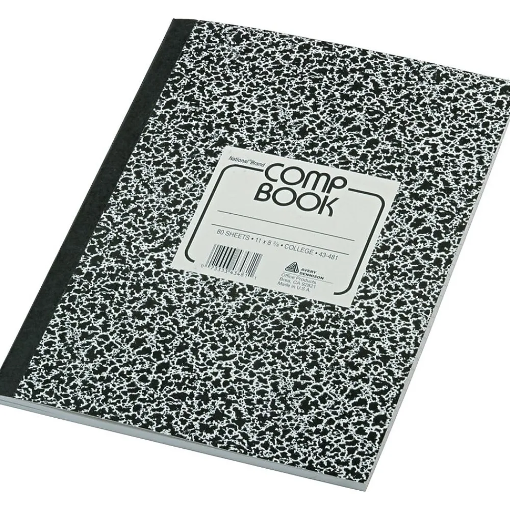 Composition Notebooks|National Brand 1-Subject Composition Notebooks, 8.375" x 11", College Ruled, 80 Sheets, Black (RED43481)