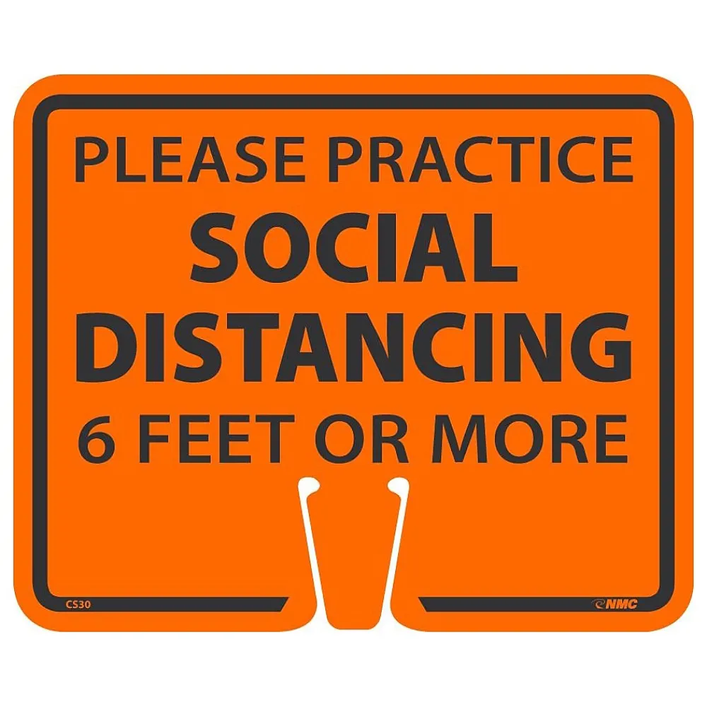 National Marker Cone Top, "Please Practice Social Distancing 6 Feet or More," 10.38" x 12.63", Orange (CS30)