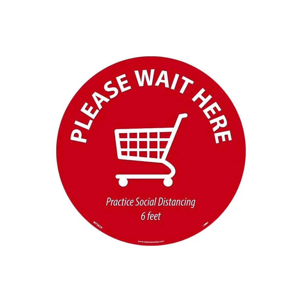 National Marker Temp-Step™ Floor Decal, "Please Wait Here," 8", Red/White, 10 (WFS82A10)