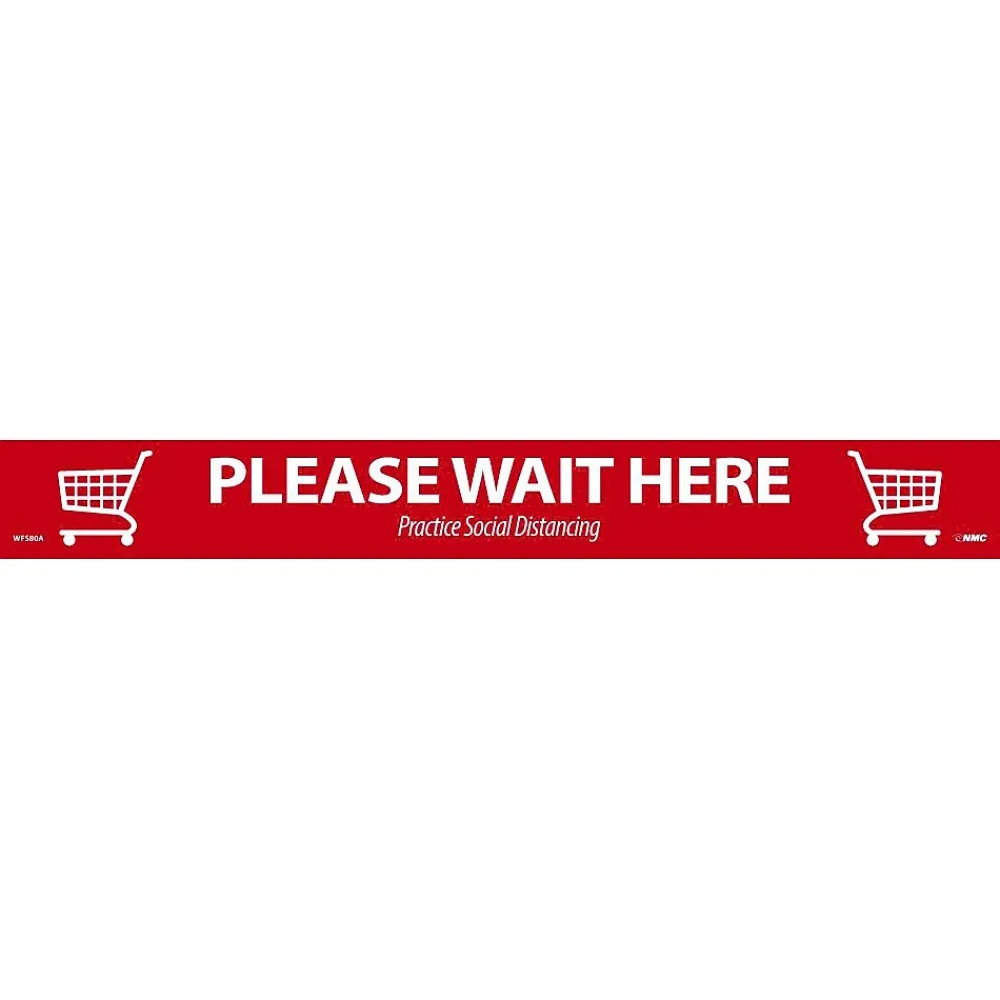 National Marker Temp-Step™ Floor Decal, "Please Wait Here," 2.25" x 20", Red/White (WFS80A)