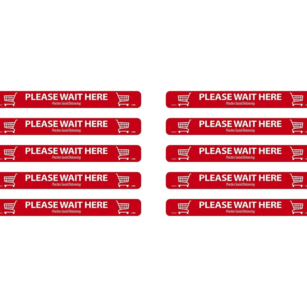 National Marker TexWalk® Floor Decal, "Please Wait Here," 2.25" x 20", Red/White, 10 (WFS80TX10)