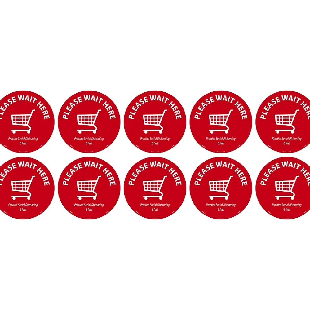 National Marker TexWalk® Floor Decal, "Please Wait Here," 8", Red/White, 10 (WFS82TX10)