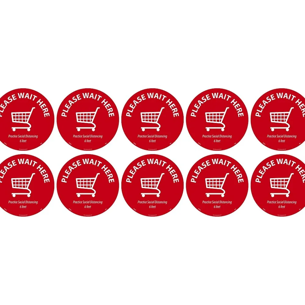 National Marker Walk-On™ Floor Decal, "Please Wait Here," 8", Red/White, 10 (WFS8210)
