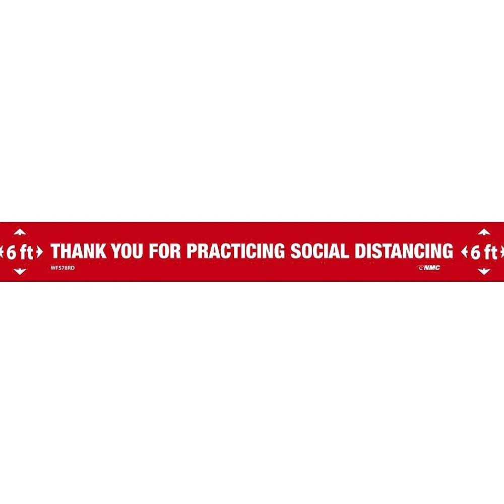 National Marker Walk-On™ Floor Decal, "Thank You for Practicing Social Distancing," 2.25" x 20", Red/White (WFS78RD)