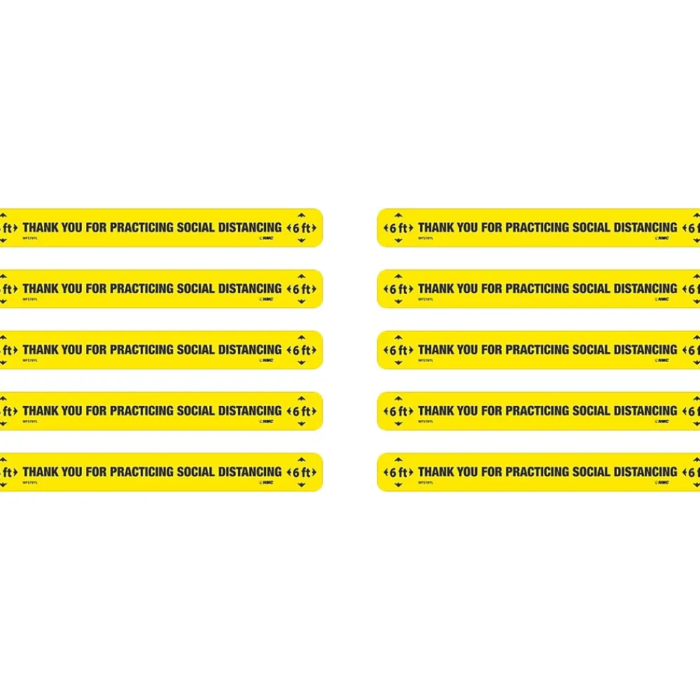 National Marker Walk-On™ Floor Decal, "Thank You for Practicing Social Distancing," 2.25" x 20", Yellow/Black, 10 (WFS78YL10)