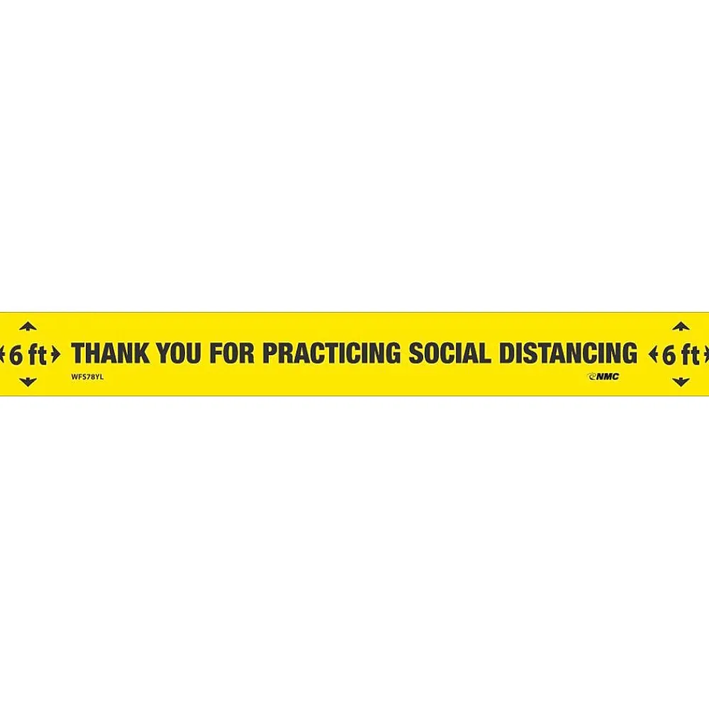 National Marker Walk-On™ Floor Decal, "Thank You for Practicing Social Distancing," 2.25" x 20", Yellow/Black, 10 (WFS78YL10)