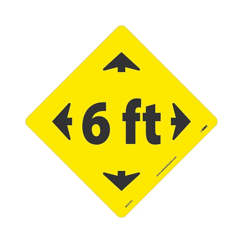 National Marker Walk-On™ Floor Decal, "6 Ft," 12" x 12", Yellow (WFS79YL)
