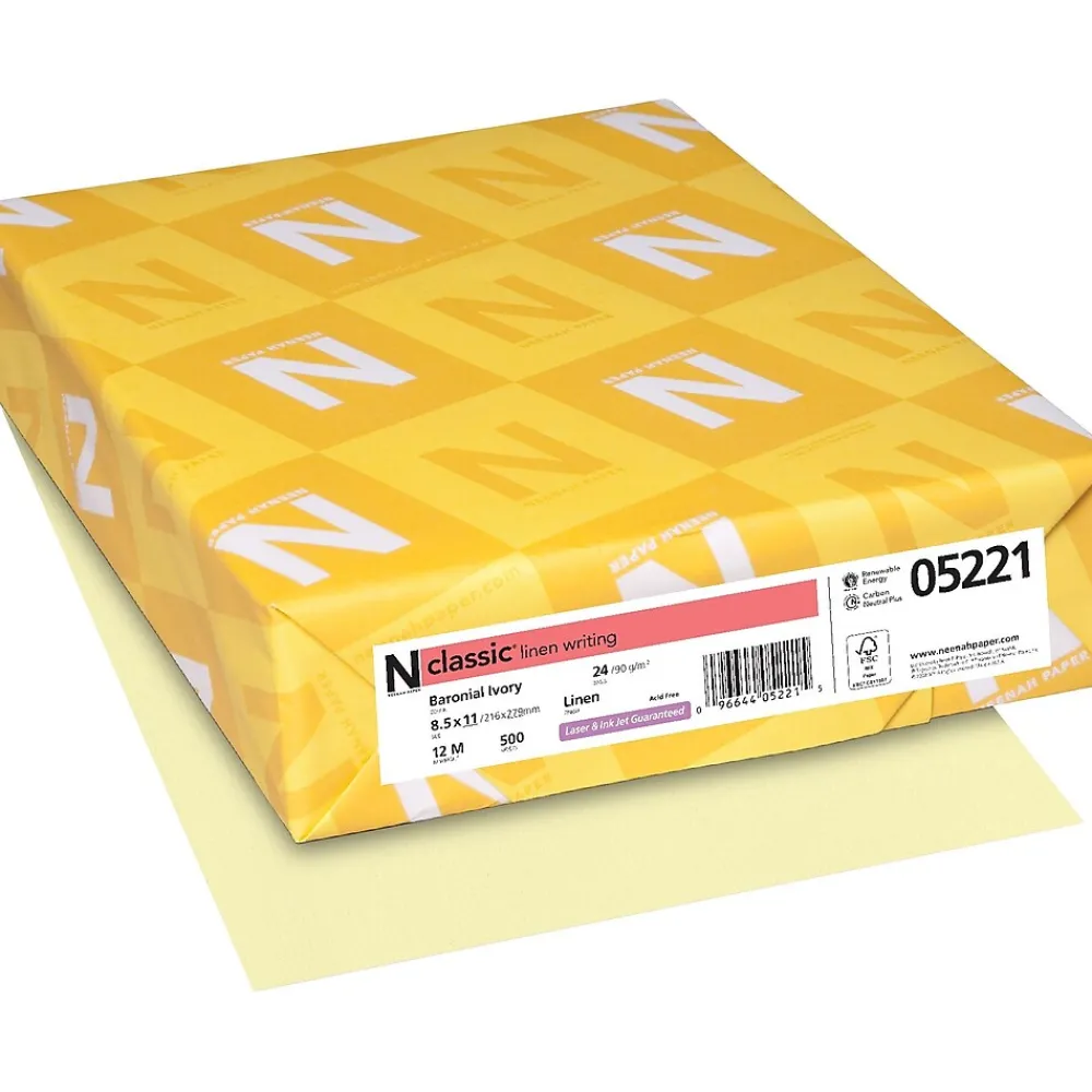 Resume Paper*Neenah Paper Classic® 8 1/2" x 11" 24 lbs. Linen Writing Paper, Baronial Ivory, 500/Ream
