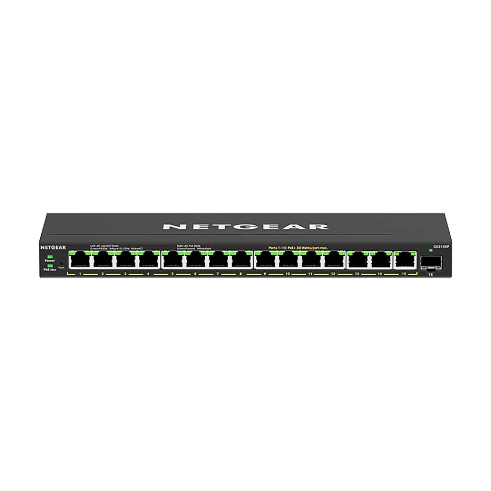 Sale Netgear 300 Plus 16-Port Gigabit Ethernet Managed Switch, 10/100/1000 Mbps (GS316EP-100NAS)