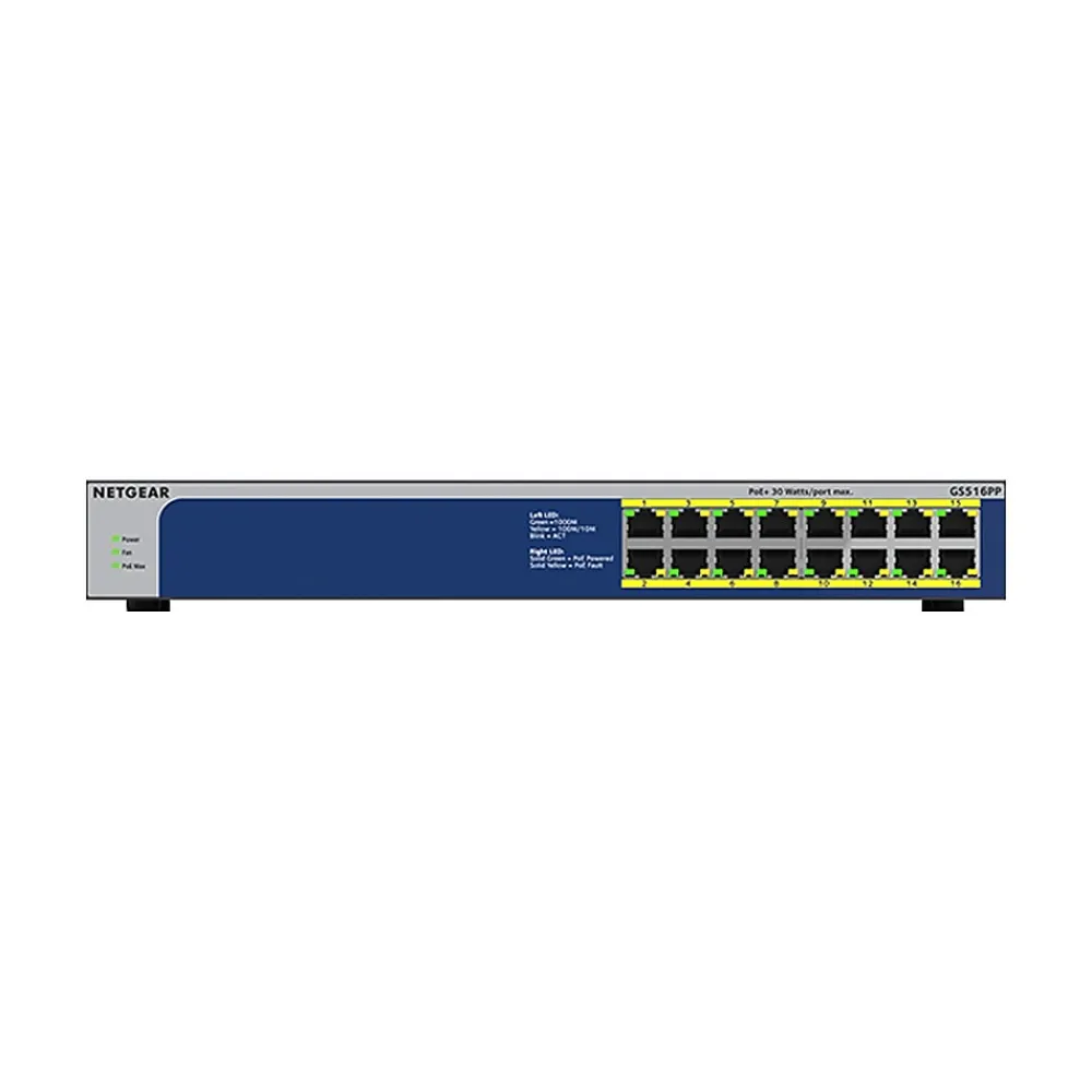 Best Netgear 16-Port Gigabit Ethernet Unmanaged Switch, 10/100/1000 Mbps, Black (GS516PP-100NAS)