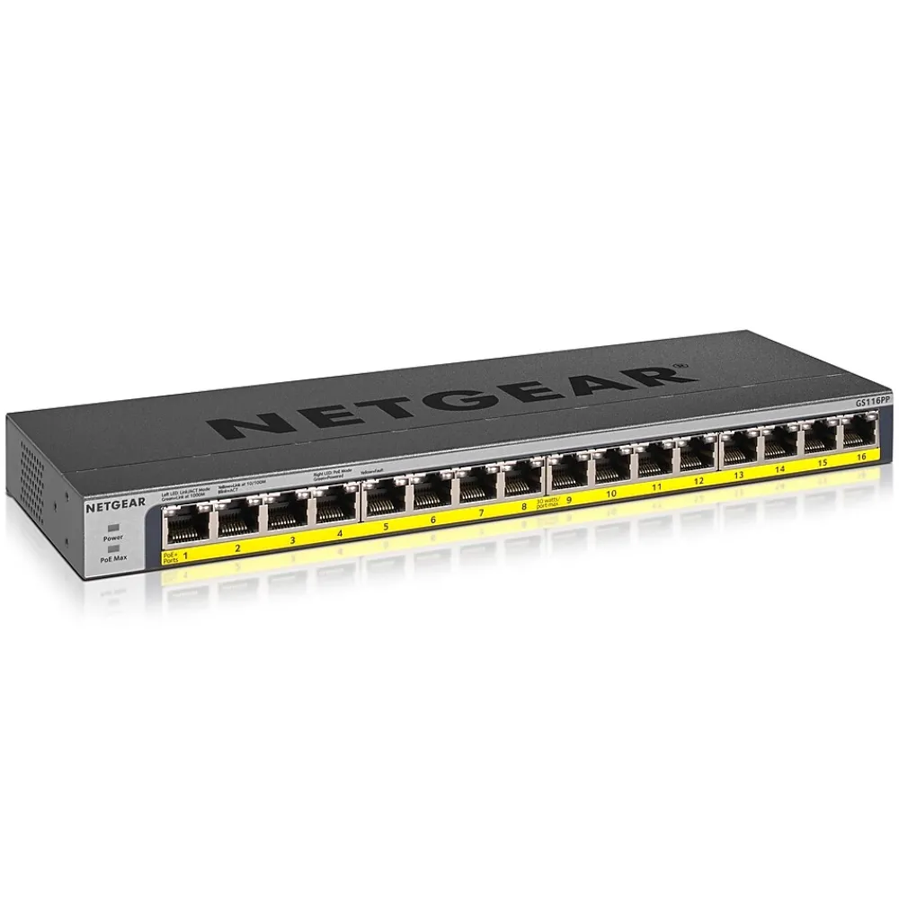 Discount Netgear 16-Port PoE/PoE+ Gigabit Ethernet Unmanaged Switch (GS116LP-100NAS)