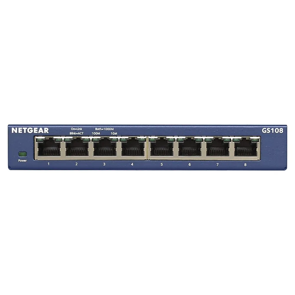 Online Netgear ProSAFE 8-Port Gigabit Ethernet Unmanaged Switch, 10/100 Mbps, Blue (GS108-400NAS)