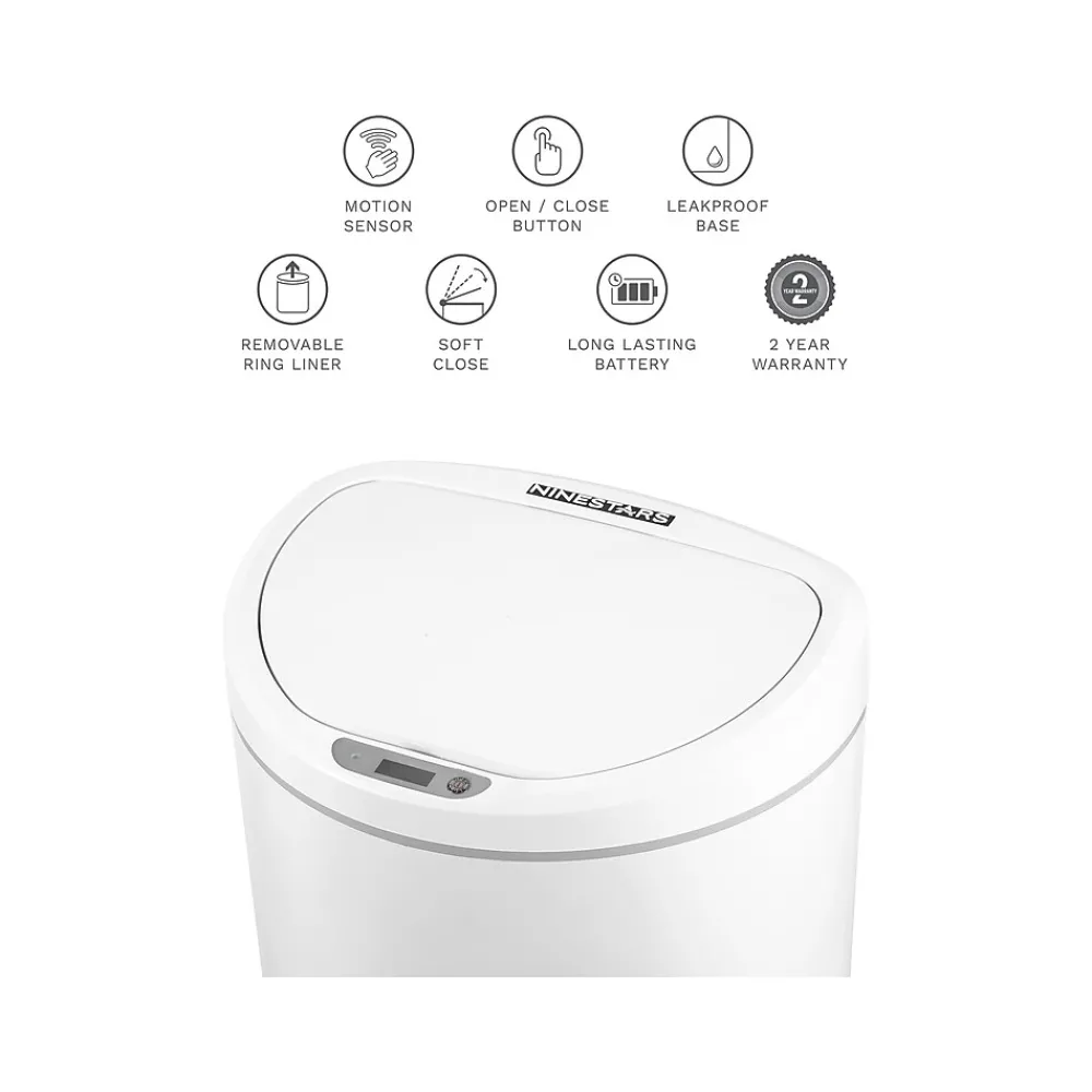 Plastic Sensor Trash Can, 2.1-Gallon, White (DZT-8-29)<Nine Stars Sale