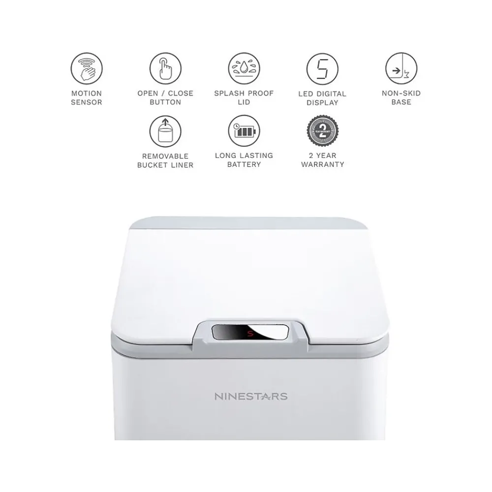 Plastic Sensor Trash Can, 2.6-Gallon, White (DZT-10-35)<Nine Stars Discount