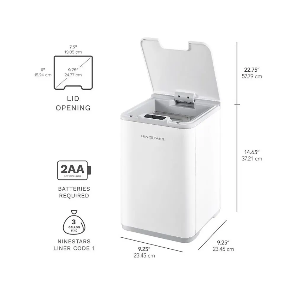 Plastic Sensor Trash Can, 2.6-Gallon, White (DZT-10-35)<Nine Stars Discount