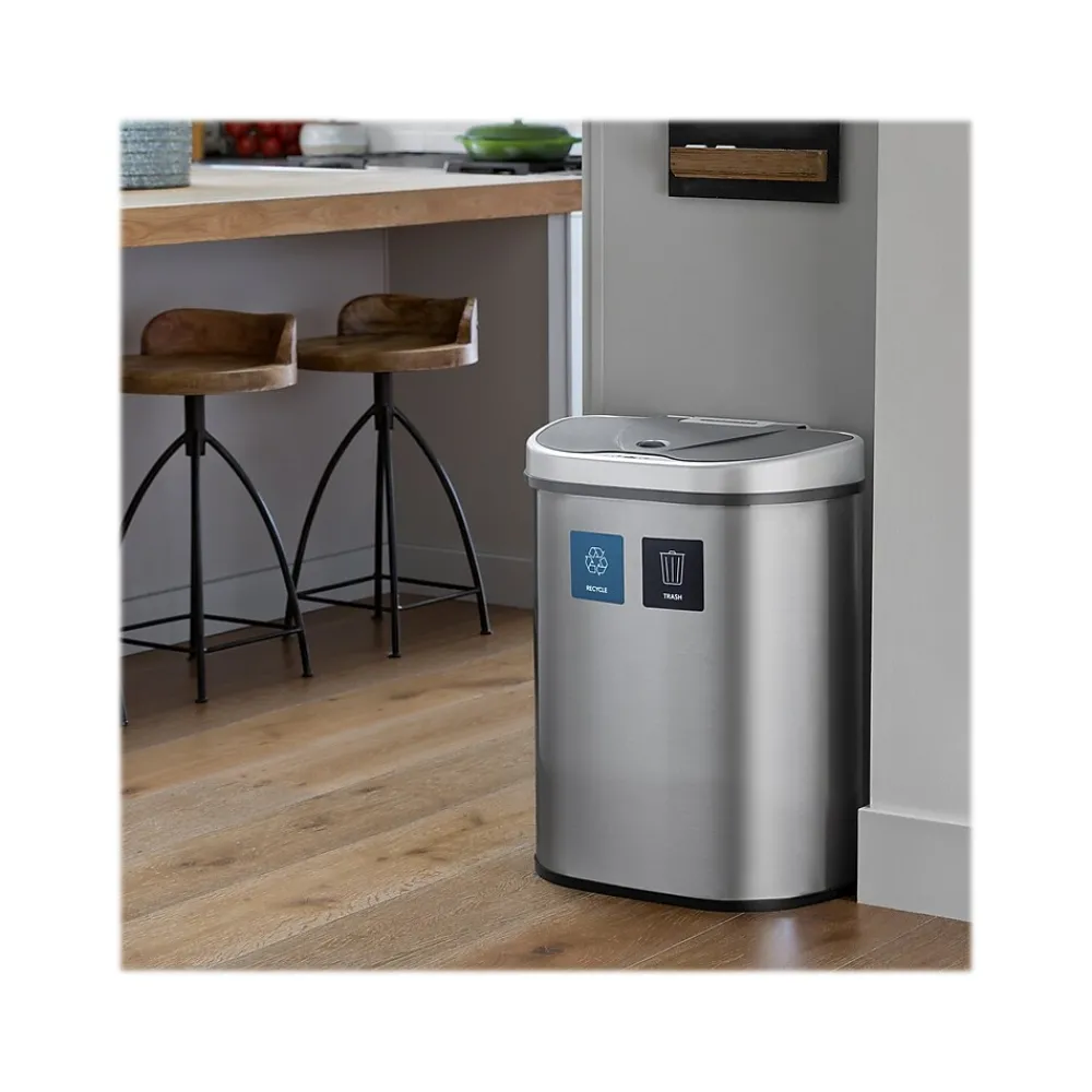 Stainless Steel Dual-Compartment Motion Sensor Trash Can, 18.5-Gallon, Silver (DZT-70-R3)<Nine Stars Clearance