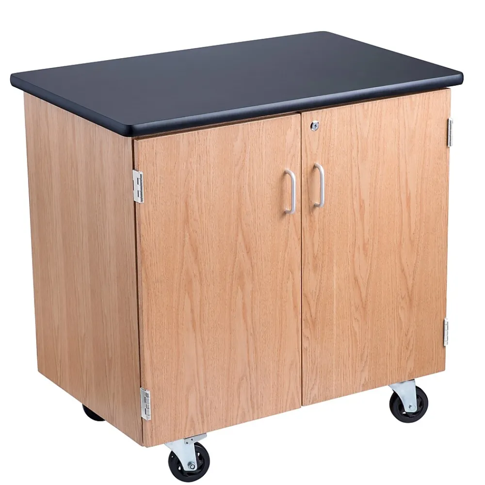 Storage Cabinets*National Public Seating NPS® 36"H Mobile Science Cabinet With Adjustable Height Shelf, High Black Top/Light Oak Frame (MSC24361)