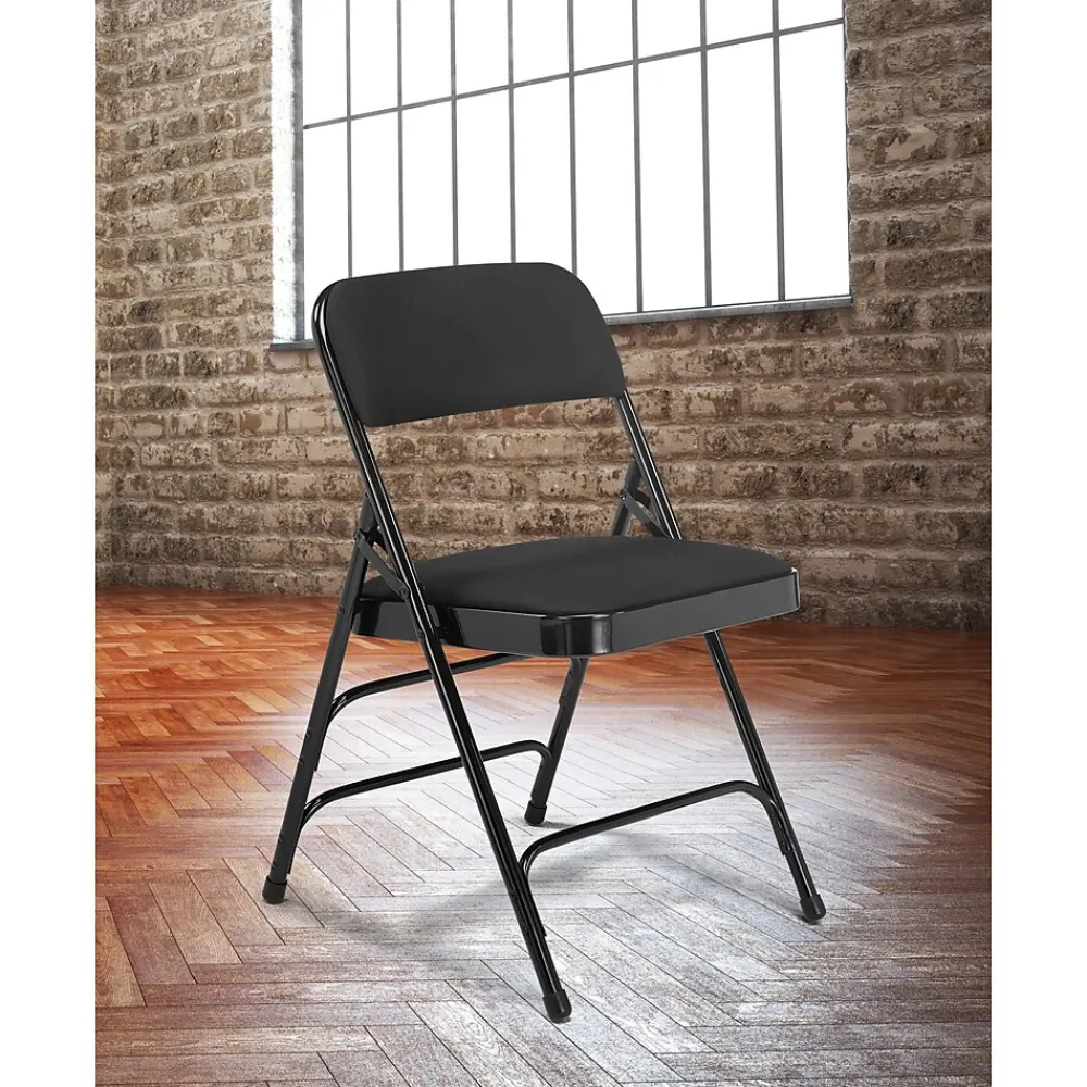 Folding & Stacking*National Public Seating NPS 2300 Series Fabric Padded Triple Brace Double Hinge Premium Folding Chairs, Midnight Black/Black, 100 Pack (2310/100)