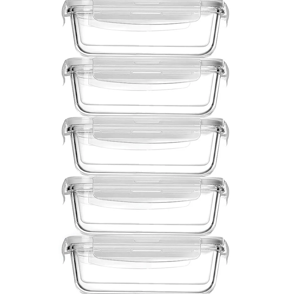Nutrichef Stackable Borosilicate Glass Food Storage Containers Set, 10-Piece (NCCLX5)