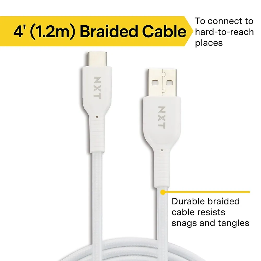 ™ 4 Ft. Braided USB-C to USB-A Cable, White (NX60474)<NXT Technologies Hot