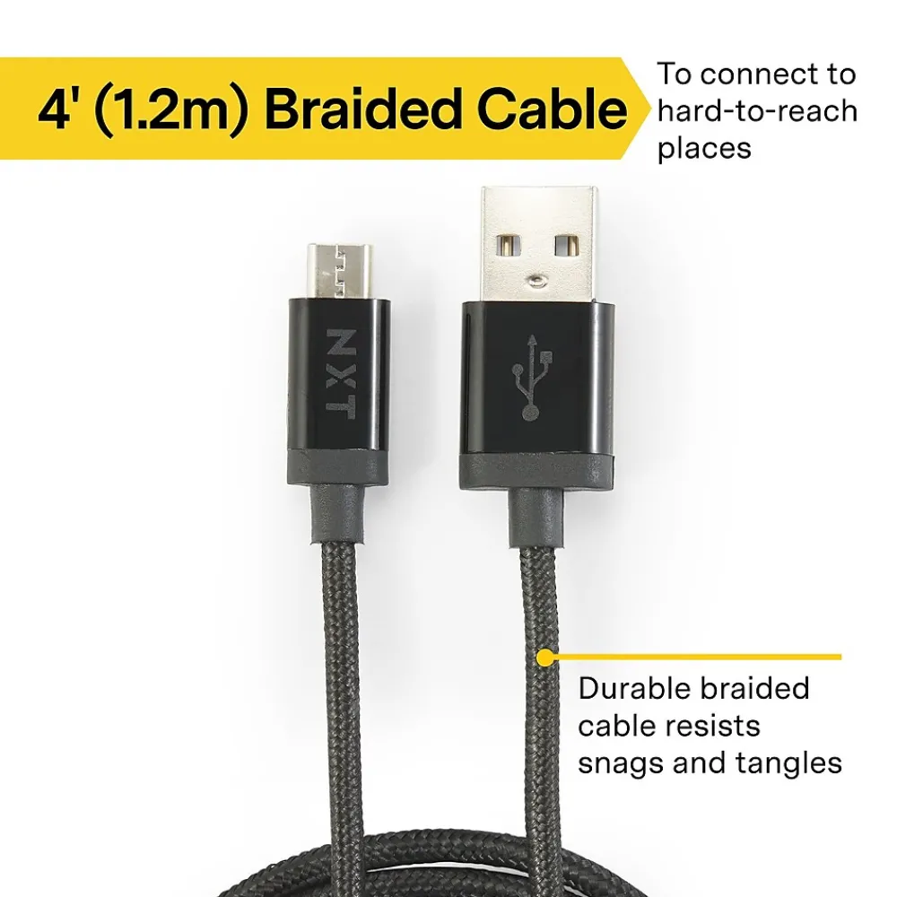 4 Ft. Braided USB-A to Micro-USB Charging Cable for Samsung/Android, Black (NX54334)<NXT Technologies Sale