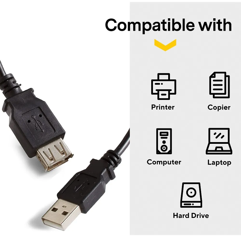 NXT Technologies ™ 15' USB A to USB A Cable, Male to Female, Black (NX29741)