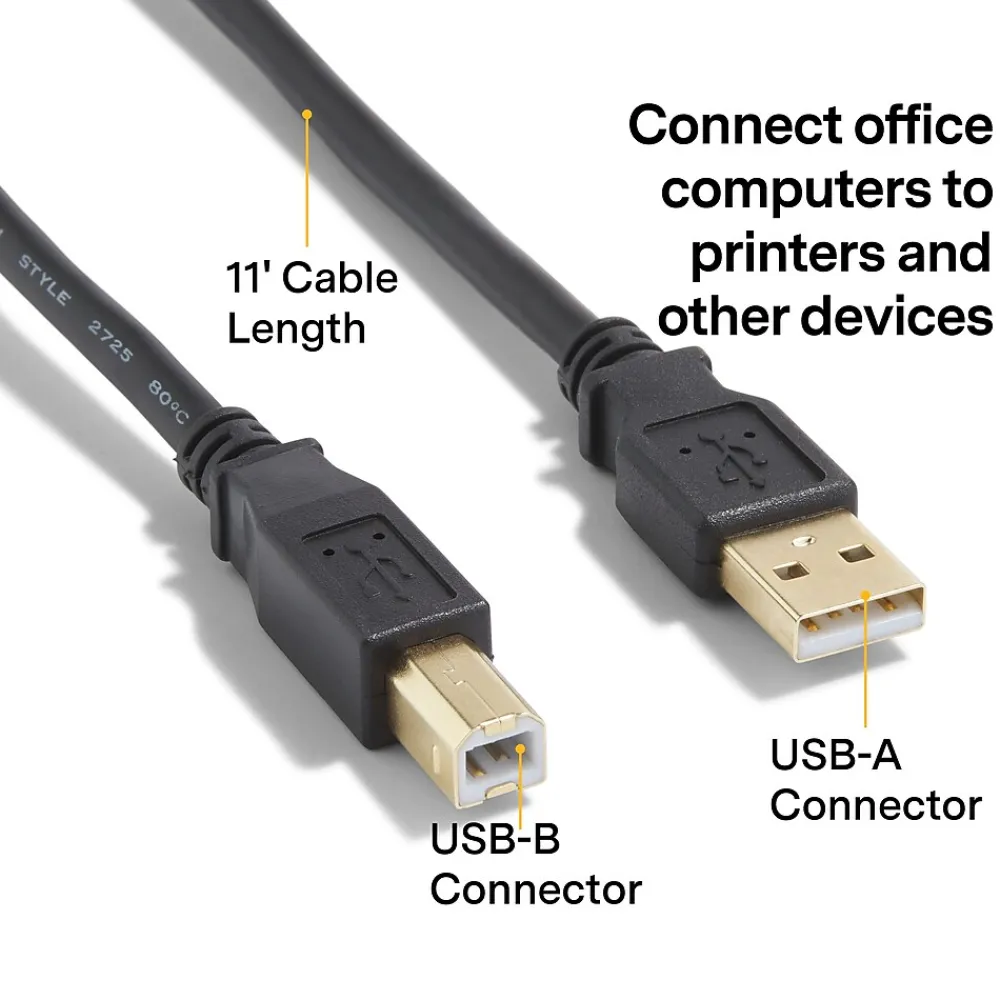 NXT Technologies ™ 11' USB B to USB A Printer Cable, Male to Male, Black (NX29930)