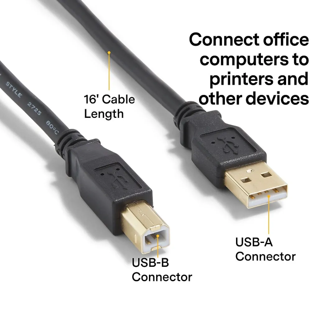 NXT Technologies ™ 16' USB B to USB A Printer Cable, Male to Male, Black (NX29931)