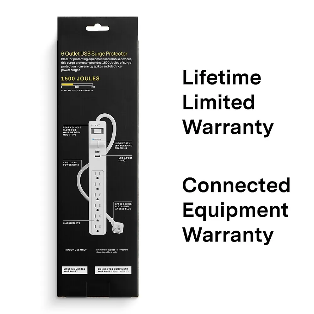 NXT Technologies ™ 6-Outlet Plus USB Surge Protector, 4' Cord, 1500 Joules (NX61426)