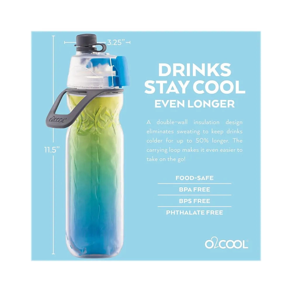 O2COOL Elite Mist ‘N Sip Water Bottle, Ombre Blue, 20 Oz. (HMLDP07 OMB)