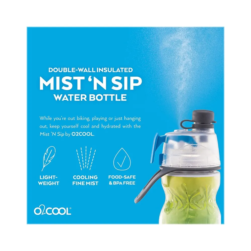 O2COOL Elite Mist ‘N Sip Water Bottle, Ombre Blue, 20 Oz. (HMLDP07 OMB)